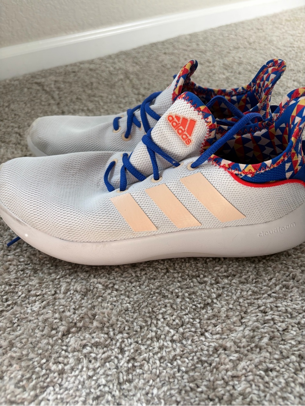 adidas White & Blue Women's Athletic Sneakers with Peach Stripes